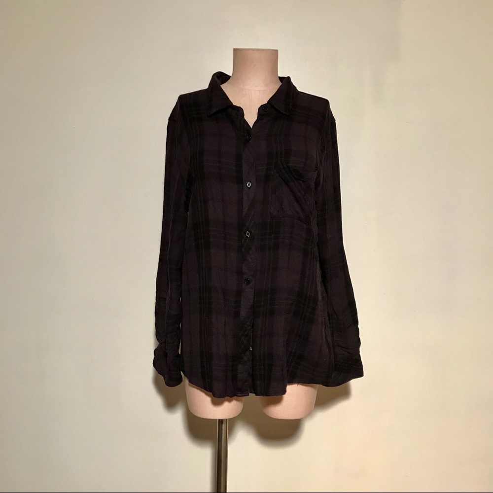 Rails black on black button up plaid flannel shirt